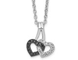 1/10 Carat (ctw) Black & White Diamond Double Heart Pendant Necklace in Sterling Silver with Chain